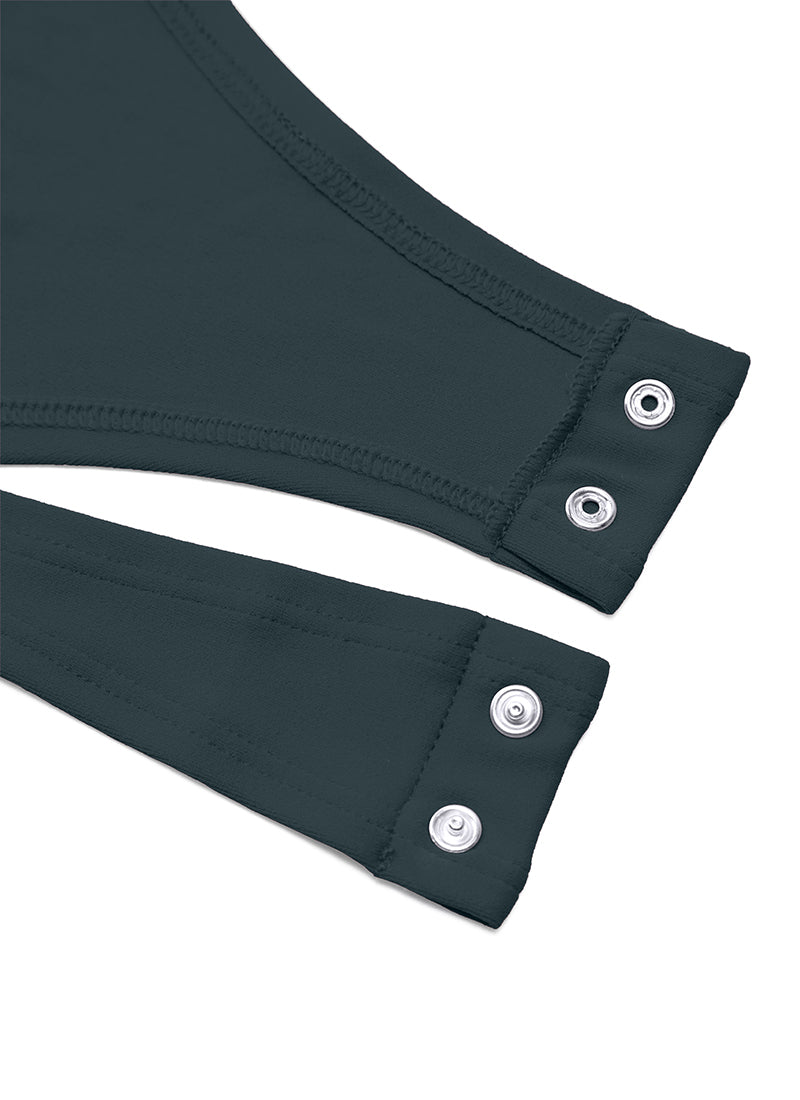 CRZ YOGA בגד גוף לנשים ליוגה, גזרה צמודה, צווארון עגול, שרוולים ארוכים, בצבע ירוק כהה יער