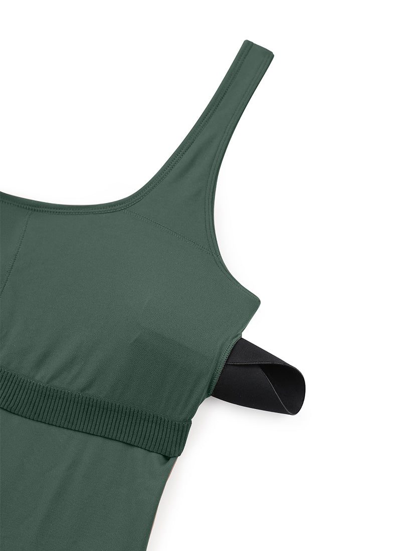 CRZ YOGA – בגד גוף קצר לנשים ליוגה, בגזרה צמודה, בצבע ירוק יער כהה