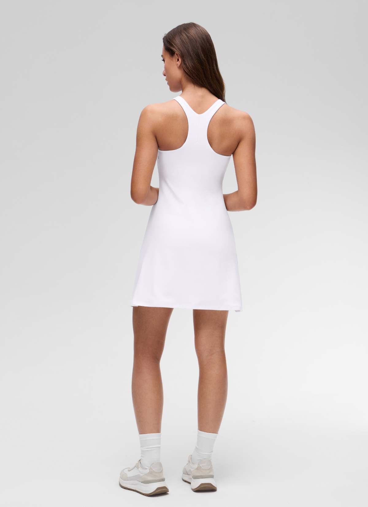 CRZ YOGA Women's Butterluxe Casual High Neck Racerback Mini Dress White