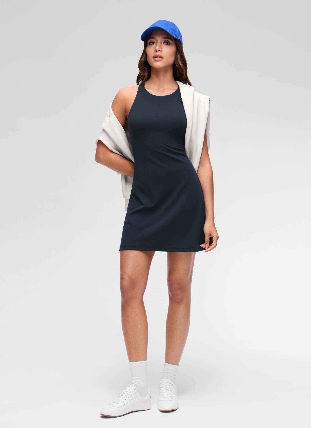 CRZ YOGA Women's Butterluxe Casual High Neck Racerback Mini Dress True Navy