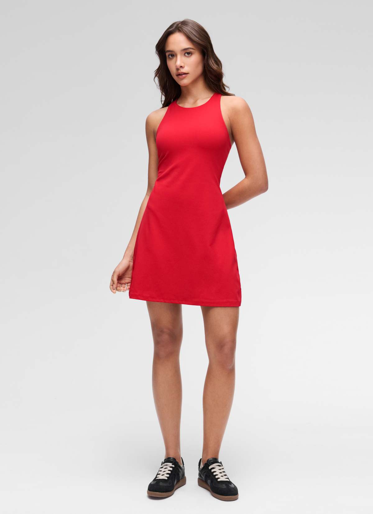 CRZ YOGA Women's Butterluxe Casual High Neck Racerback Mini Dress Aurora Red