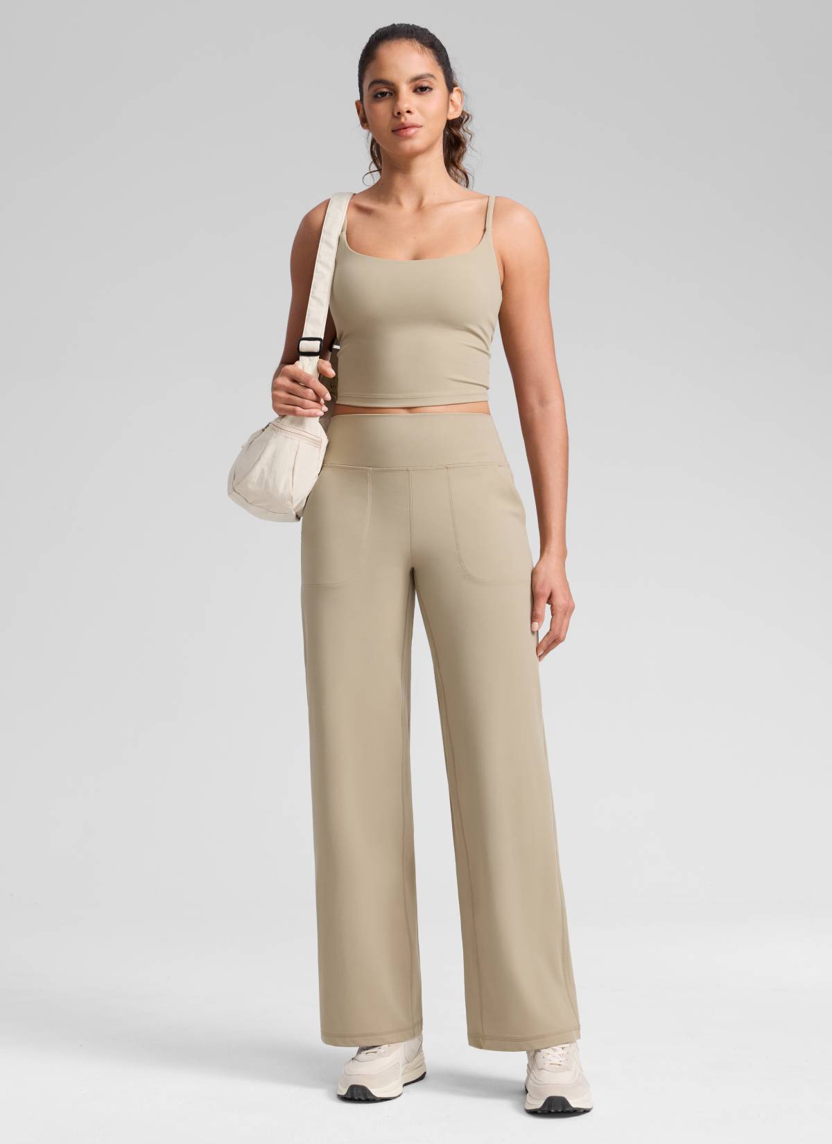 CRZ YOGA Women's Butterlift High Waisted Wide Leg Pants with Pockets Oak