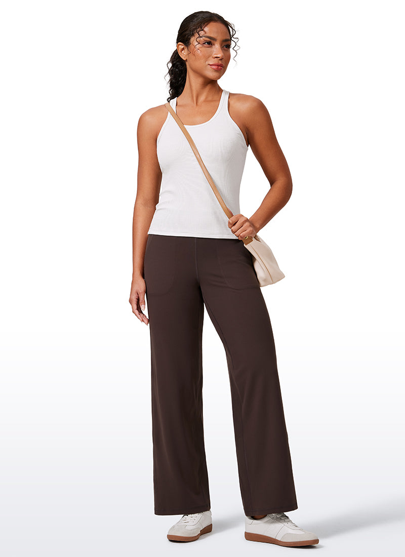 CRZ YOGA Women's Butterlift High Waisted Wide Leg Pants with Pockets Hot Fudge Brown