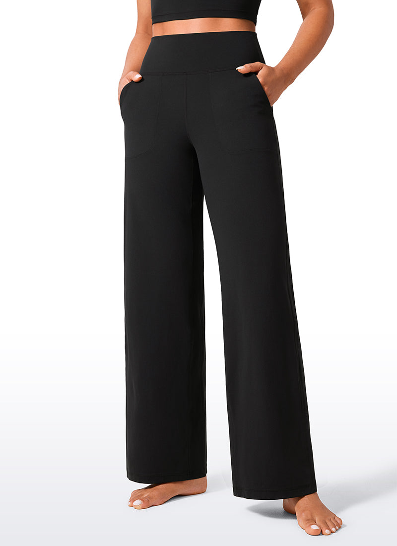 CRZ YOGA Women's Butterlift High Waisted Wide Leg Pants with Pockets Black