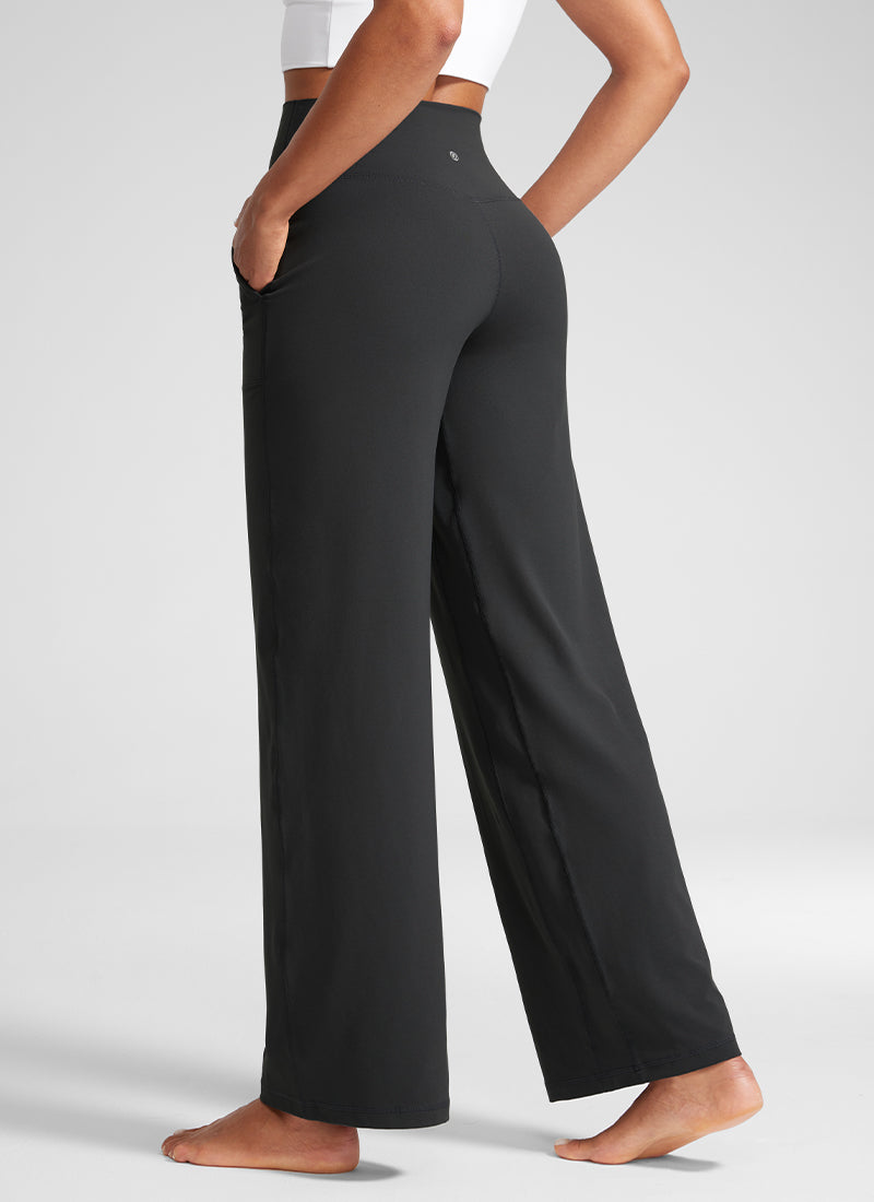 CRZ YOGA Women's Butterlift High Waisted Wide Leg Pants with Pockets Mysterious Grey