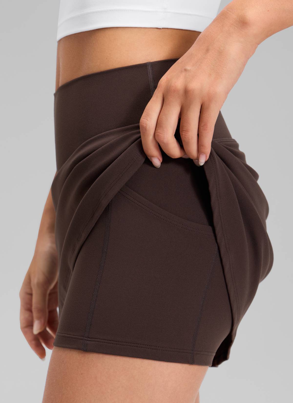 CRZ YOGA Women's Butterluxe High Rise Tennis Skirts 14.5'' with Pocket Hot Fudge Brown