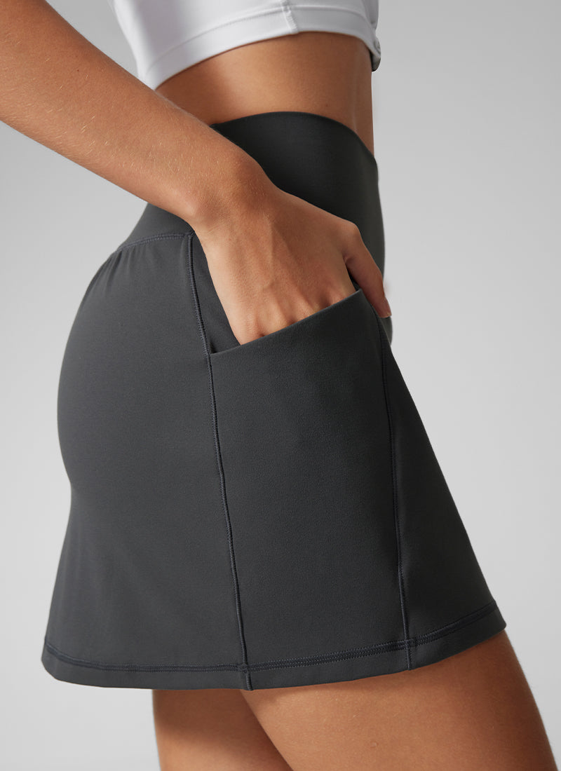 CRZ YOGA Women's Butterlift A Line Golf Skirts with Side Pockets 15'' Mysterious Grey