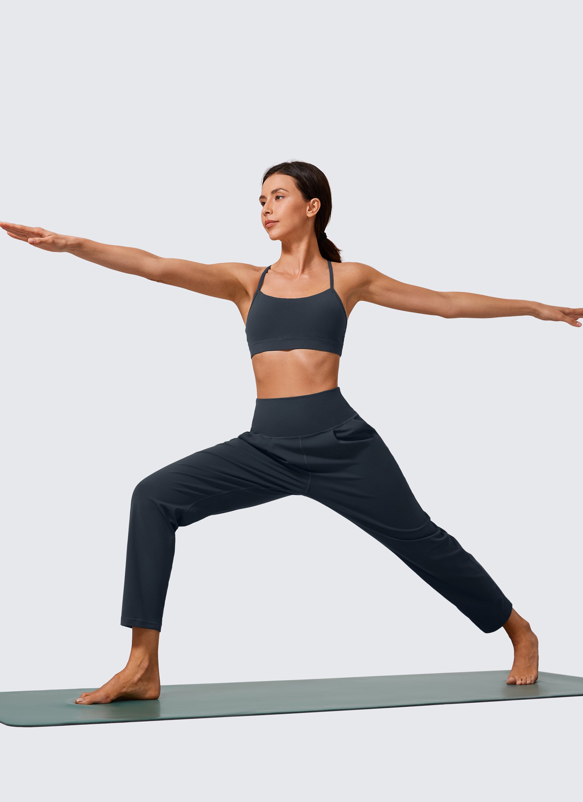 CRZ YOGA Butterlift – מכנסיים קז'ואליים Butterlift עם מותן גבוהה וקפלים, 27 אינץ', כחול כהה אמיתי