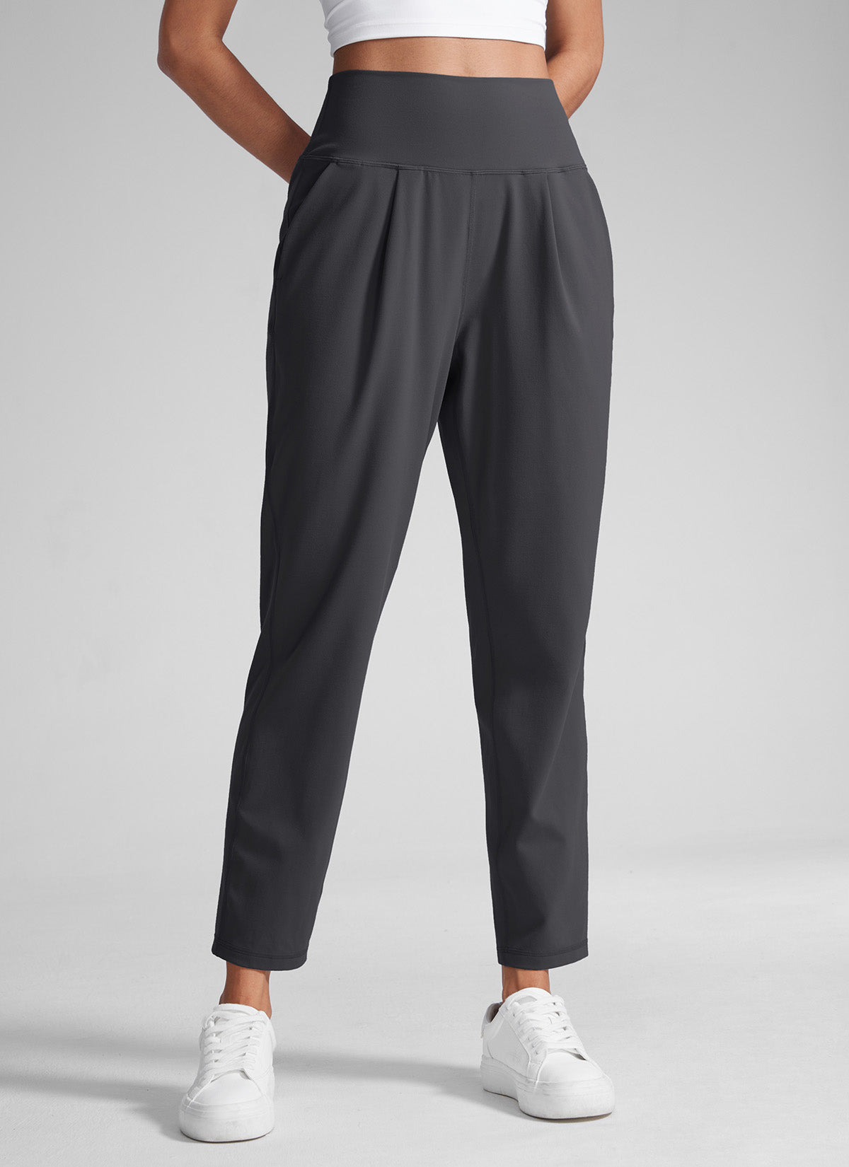 CRZ YOGA Butterlift Women's Casual High Rise Pleated Pants 27'' Mysterious Grey