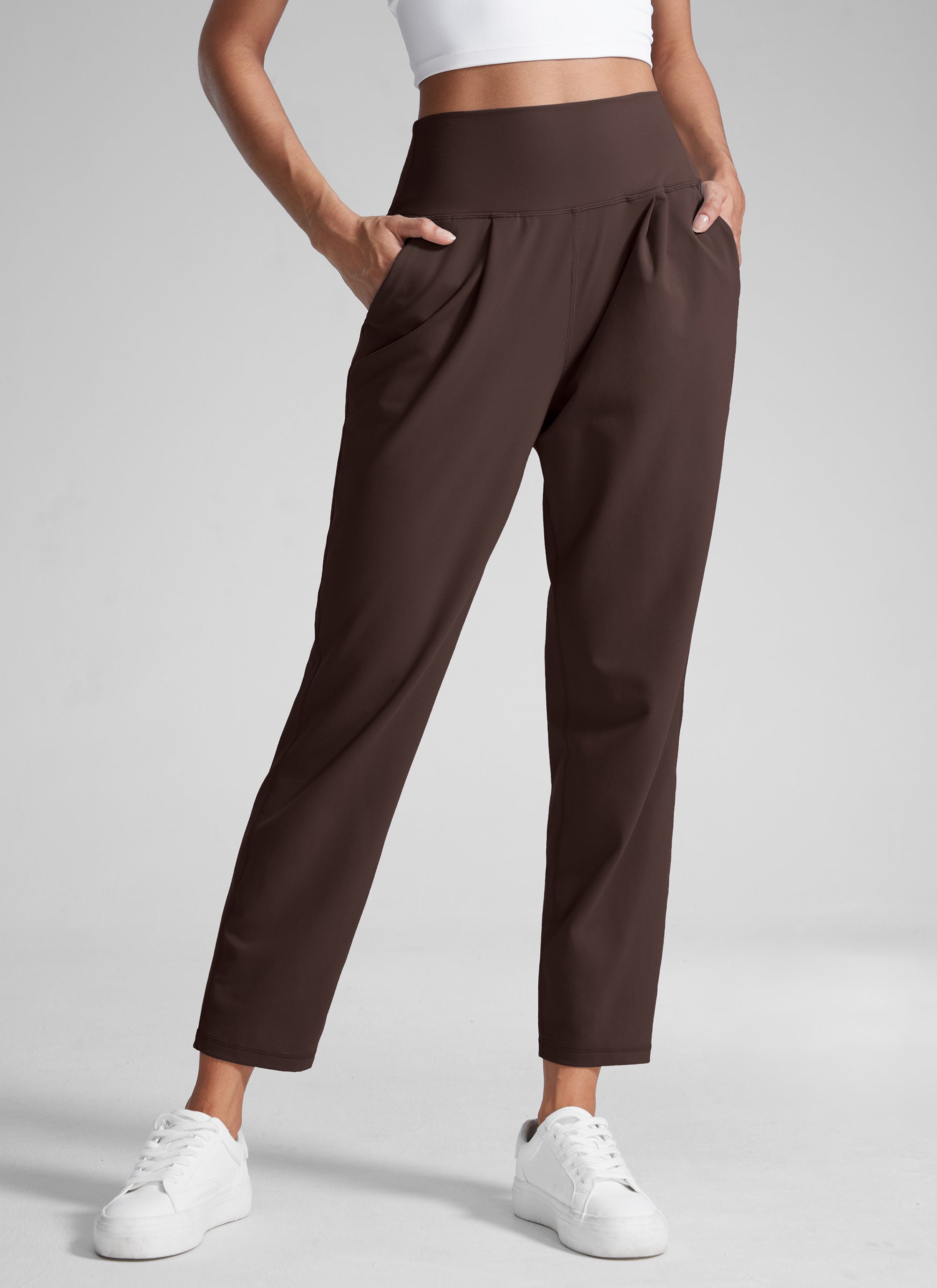 CRZ YOGA Butterlift Women's Casual High Rise Pleated Pants 27'' Hot Fudge Brown