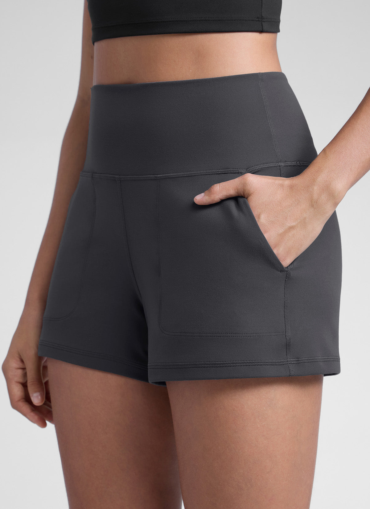 CRZ YOGA Women Butterlift High Waisted Shorts with Pockets Linerless Mysterious Grey