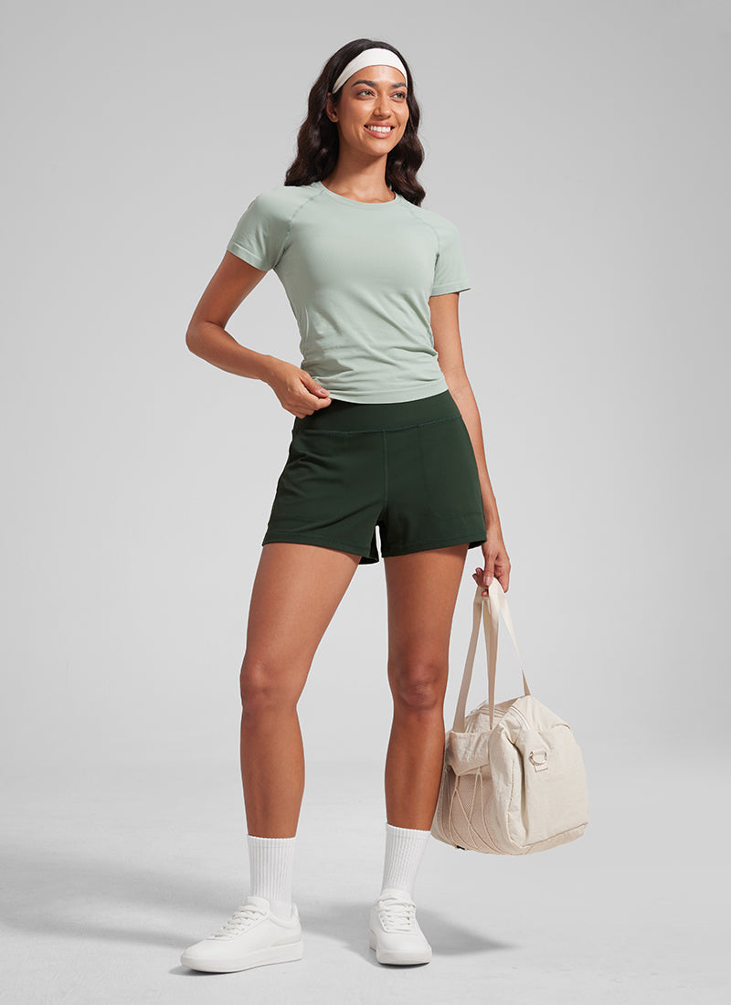 CRZ YOGA Women Butterlift High Waisted Shorts with Pockets Linerless Legend Green