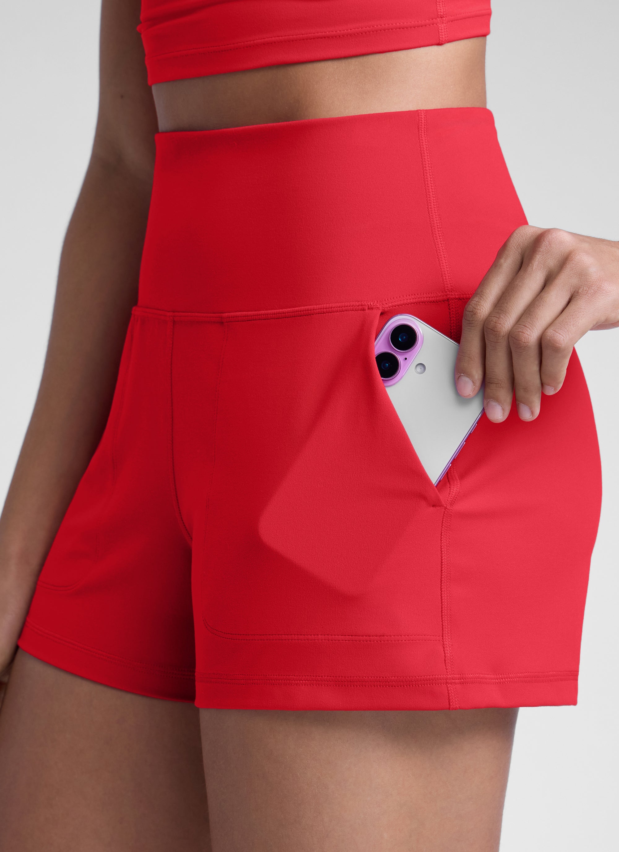 CRZ YOGA Women Butterlift High Waisted Shorts with Pockets Linerless Aurora Red