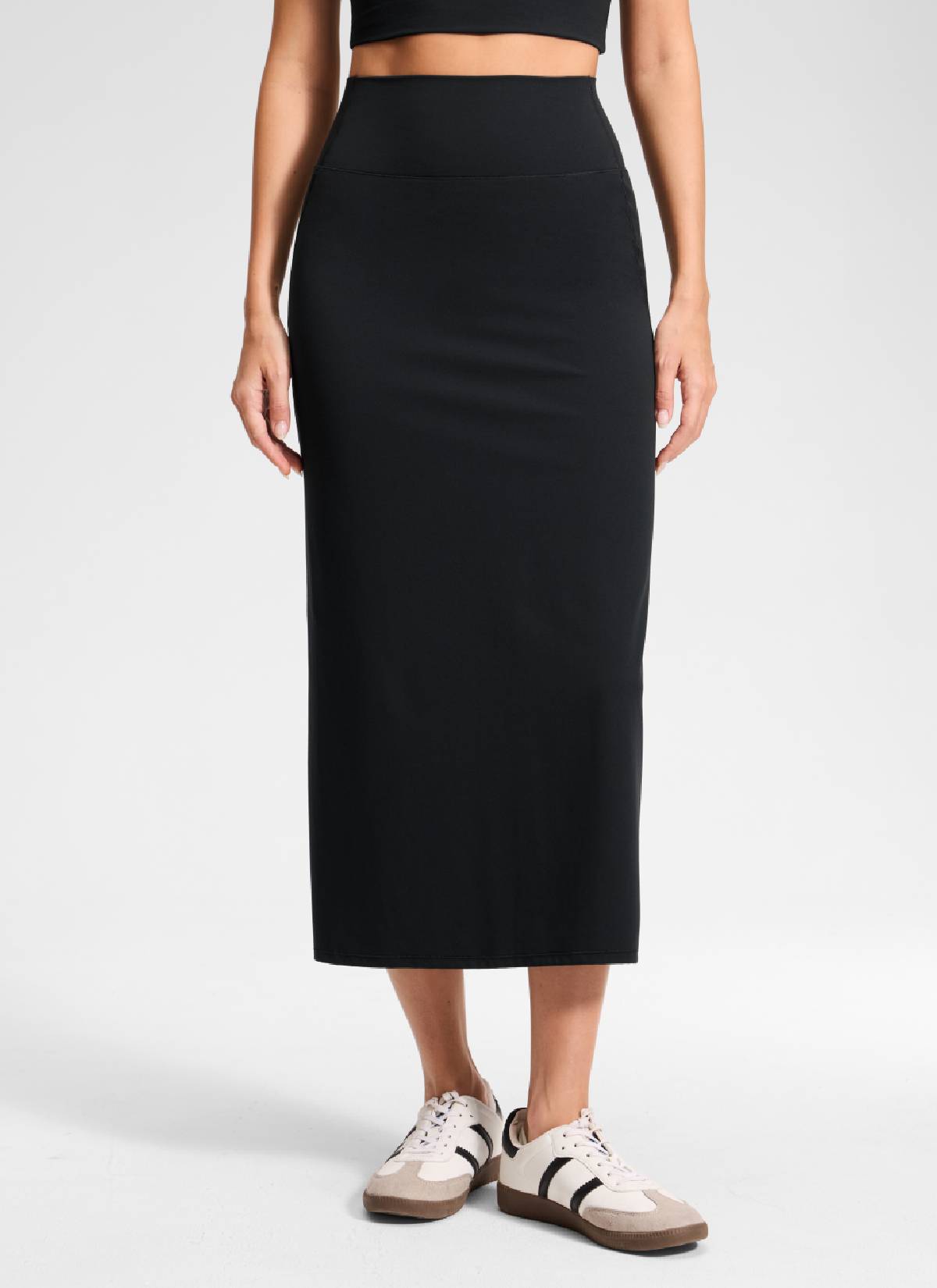 CRZ YOGA Women's Butterlift High Rise Slim Fit Maxi Pencil Skirt Black