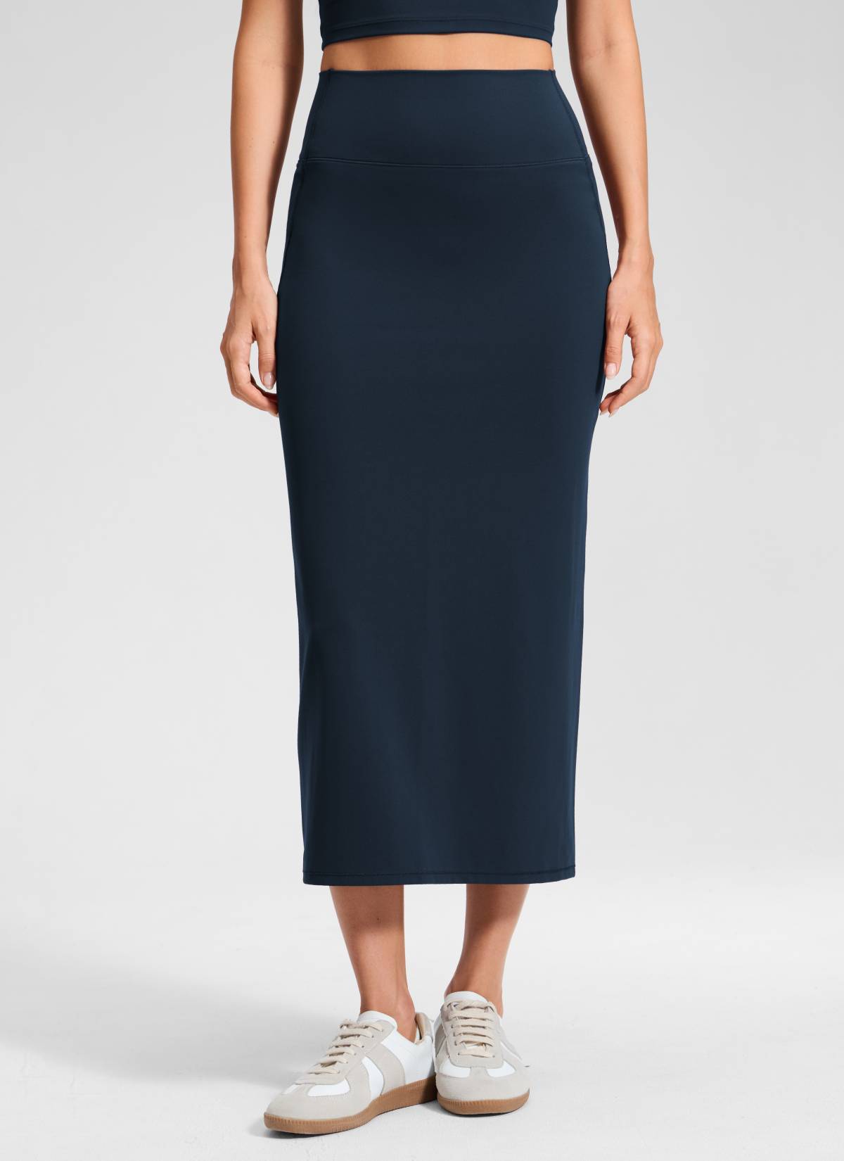 CRZ YOGA Women's Butterlift High Rise Slim Fit Maxi Pencil Skirt True Navy