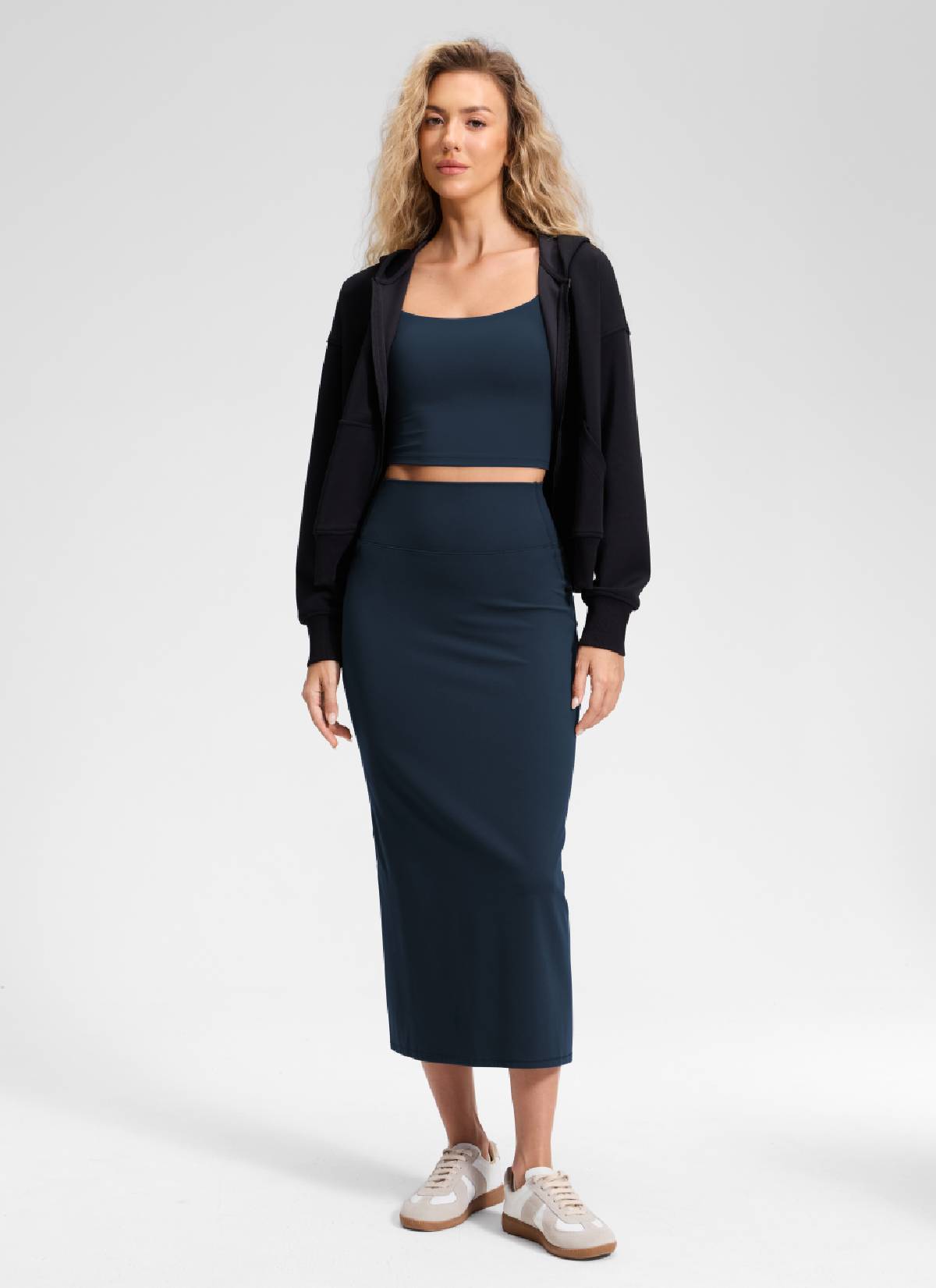 CRZ YOGA Women's Butterlift High Rise Slim Fit Maxi Pencil Skirt True Navy