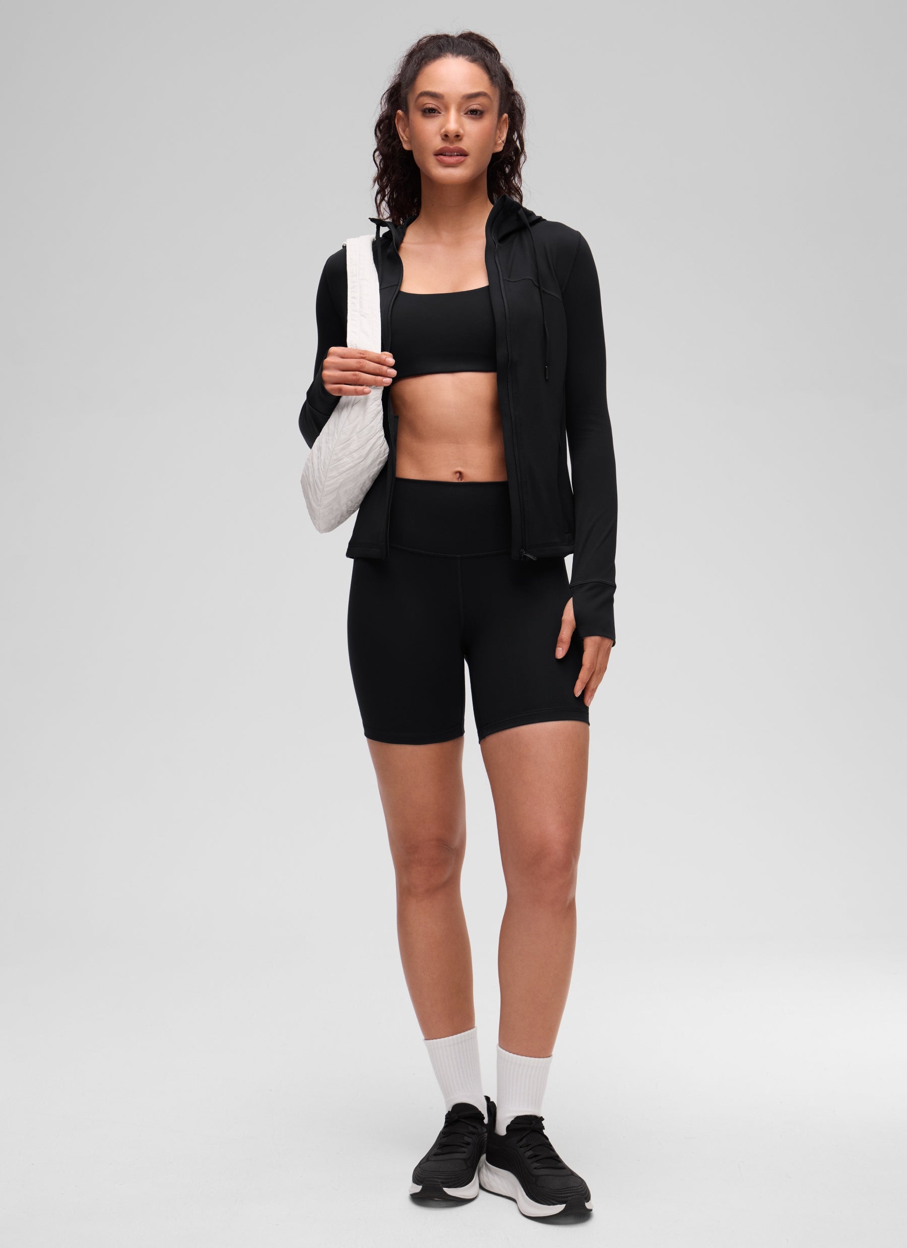 CRZ YOGA Women's Butterluxe Slim Fit Pocket Outerwear Full Zip Hoodies Black