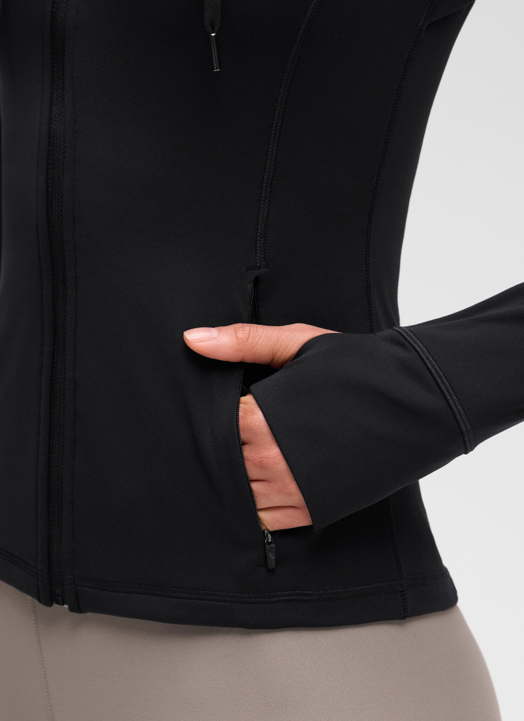 CRZ YOGA Women's Butterluxe Slim Fit Pocket Outerwear Full Zip Hoodies Black