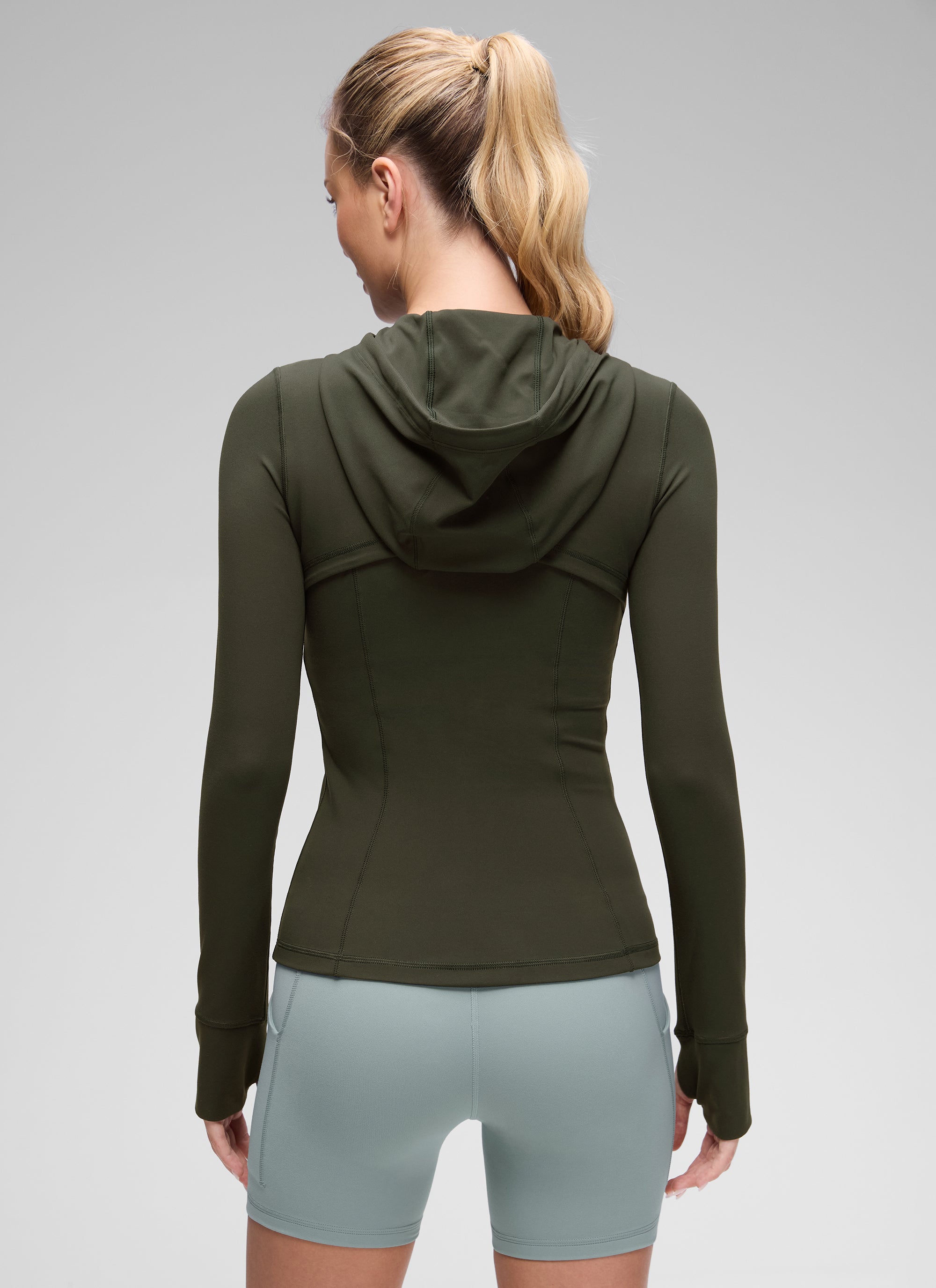 CRZ YOGA Women's Butterluxe Slim Fit Pocket Outerwear Full Zip Hoodies Olive Green