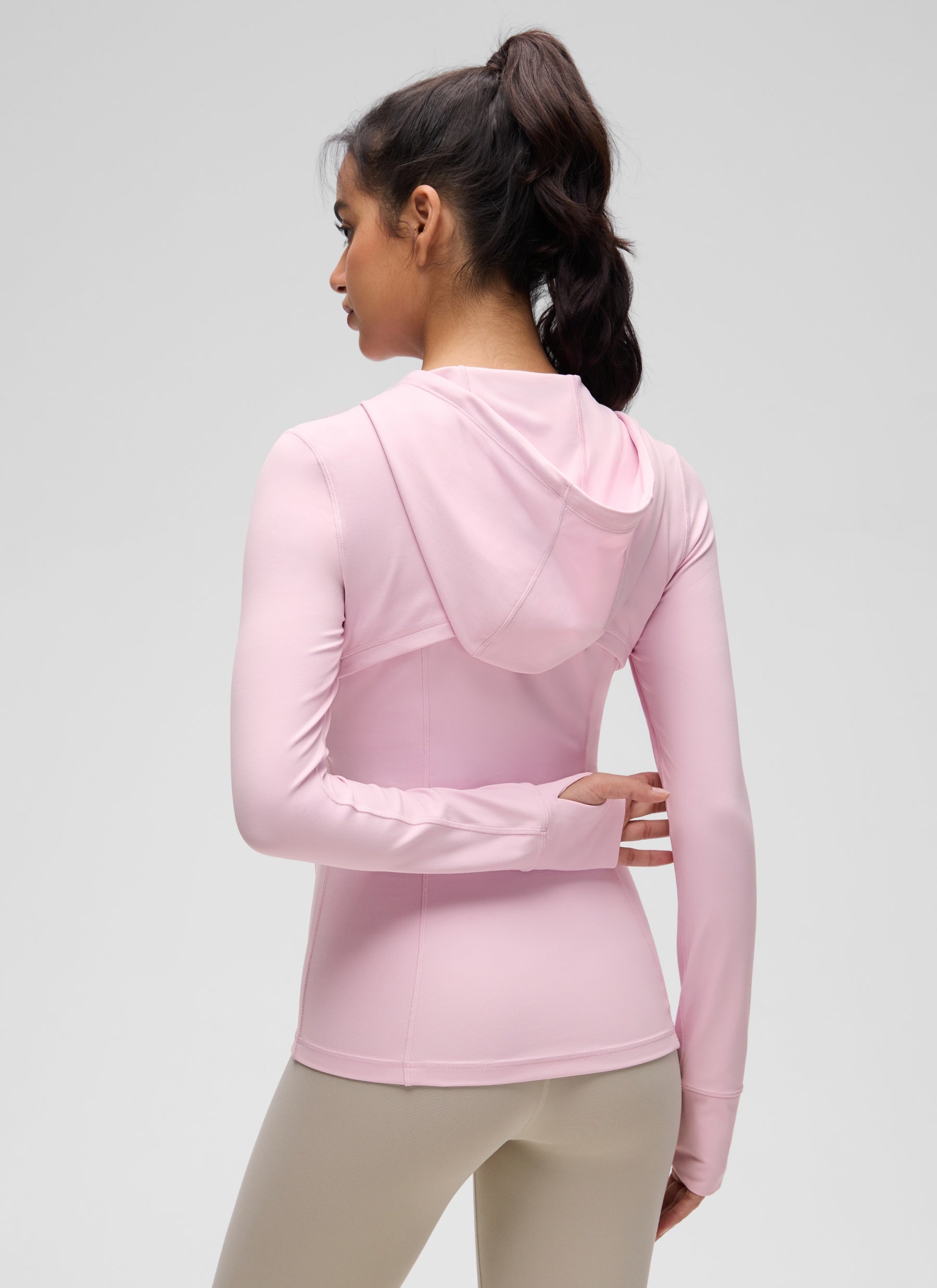 CRZ YOGA Women's Butterluxe Slim Fit Pocket Outerwear Full Zip Hoodies Pink Peony