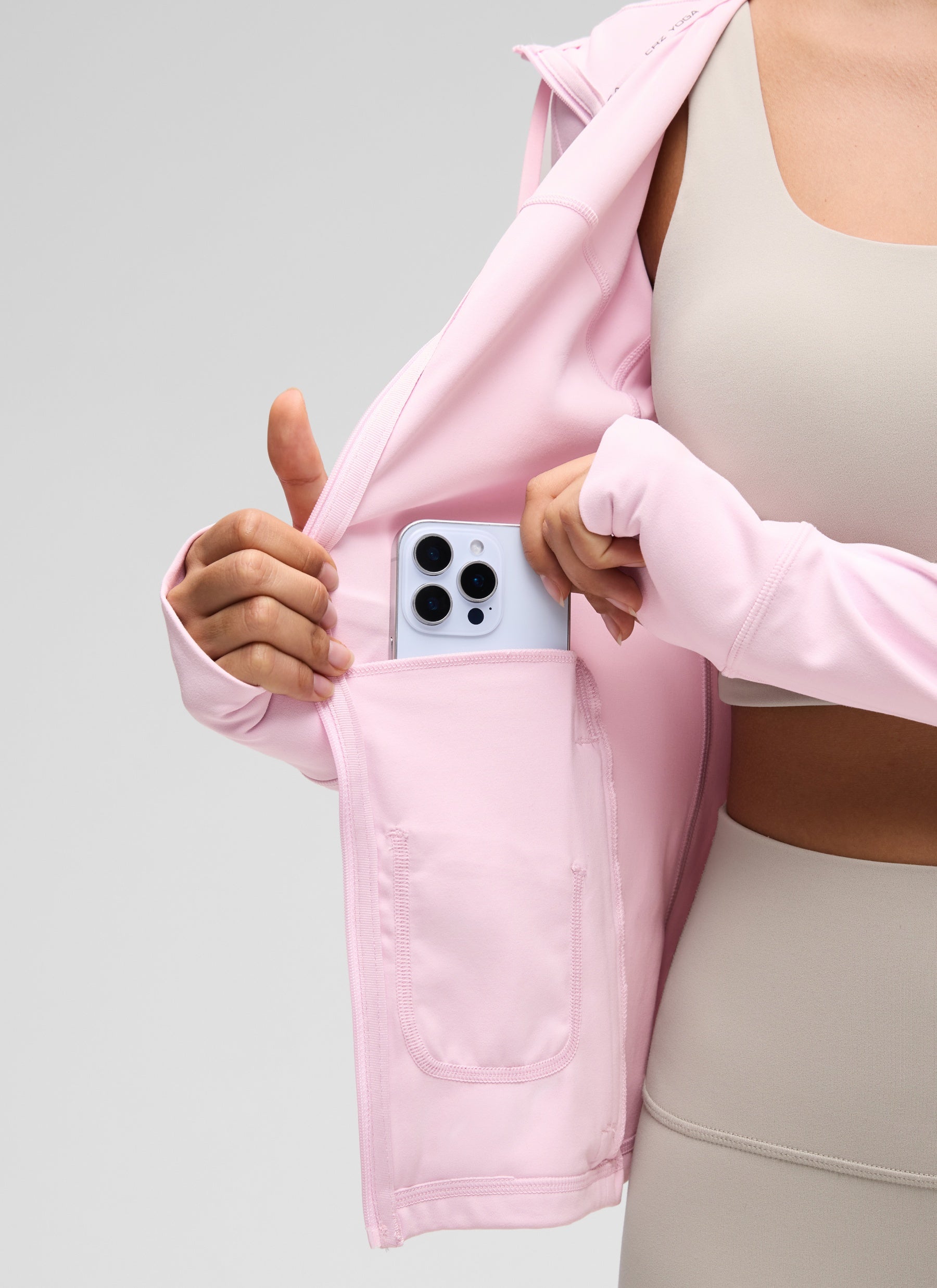 CRZ YOGA Women's Butterluxe Slim Fit Pocket Outerwear Full Zip Hoodies Pink Peony
