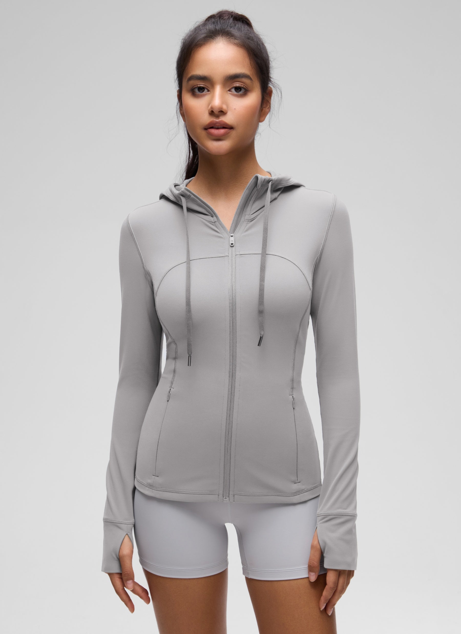 CRZ YOGA Women's Butterluxe Slim Fit Pocket Outerwear Full Zip Hoodies Gull Gray