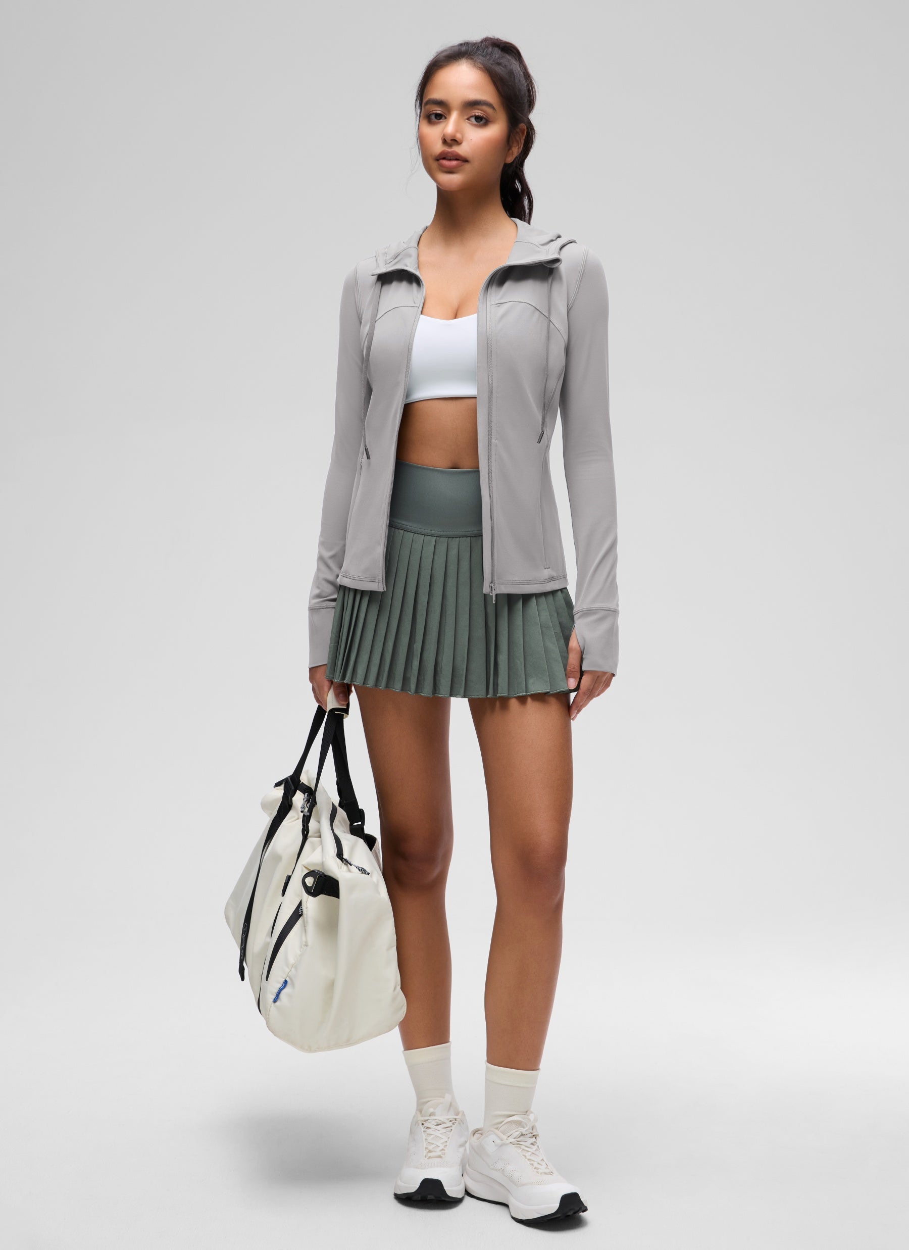 CRZ YOGA Women's Butterluxe Slim Fit Pocket Outerwear Full Zip Hoodies Gull Gray