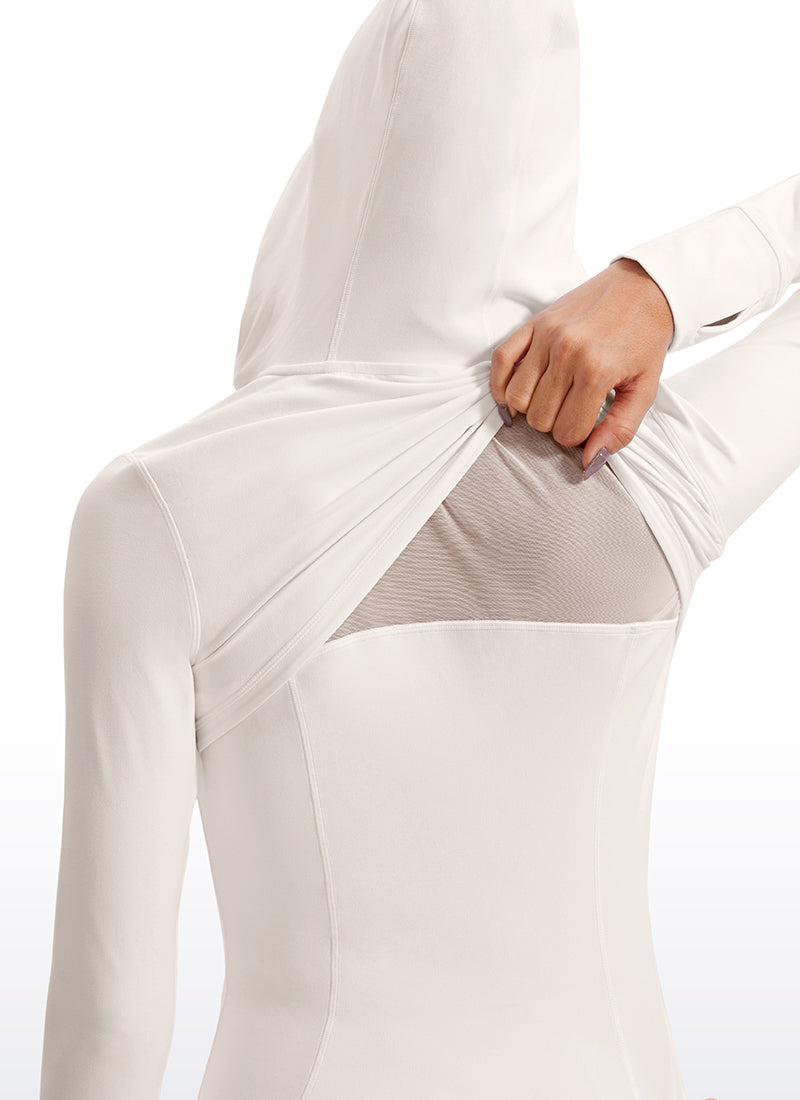 CRZ YOGA – סווטשירט לנשים עם רוכסן מלא, גזרה Butterluxe , כיסים, Butterluxe , צבע לבן-אפרסק