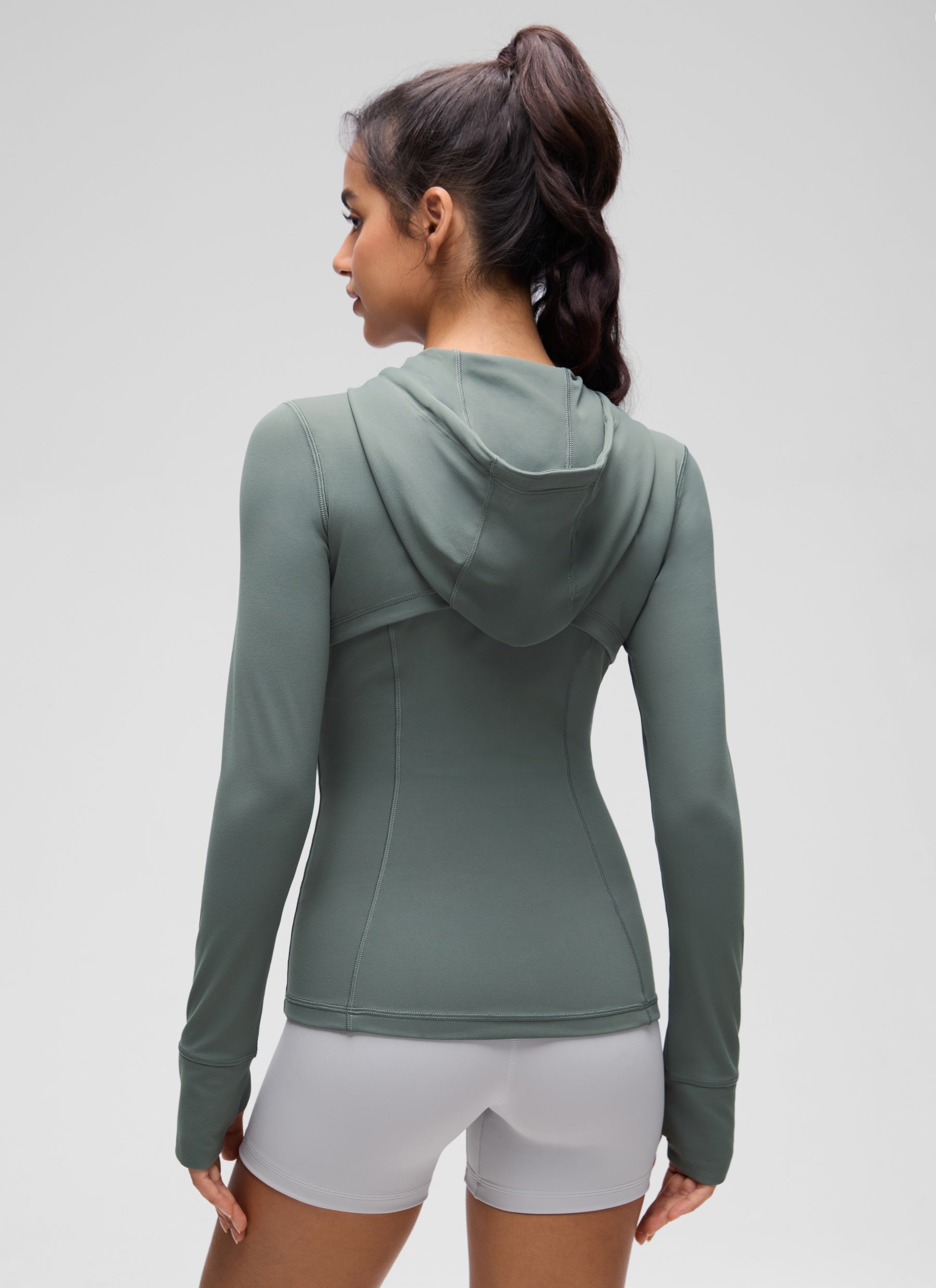 CRZ YOGA Women's Butterluxe Slim Fit Pocket Outerwear Full Zip Hoodies Grey Sage