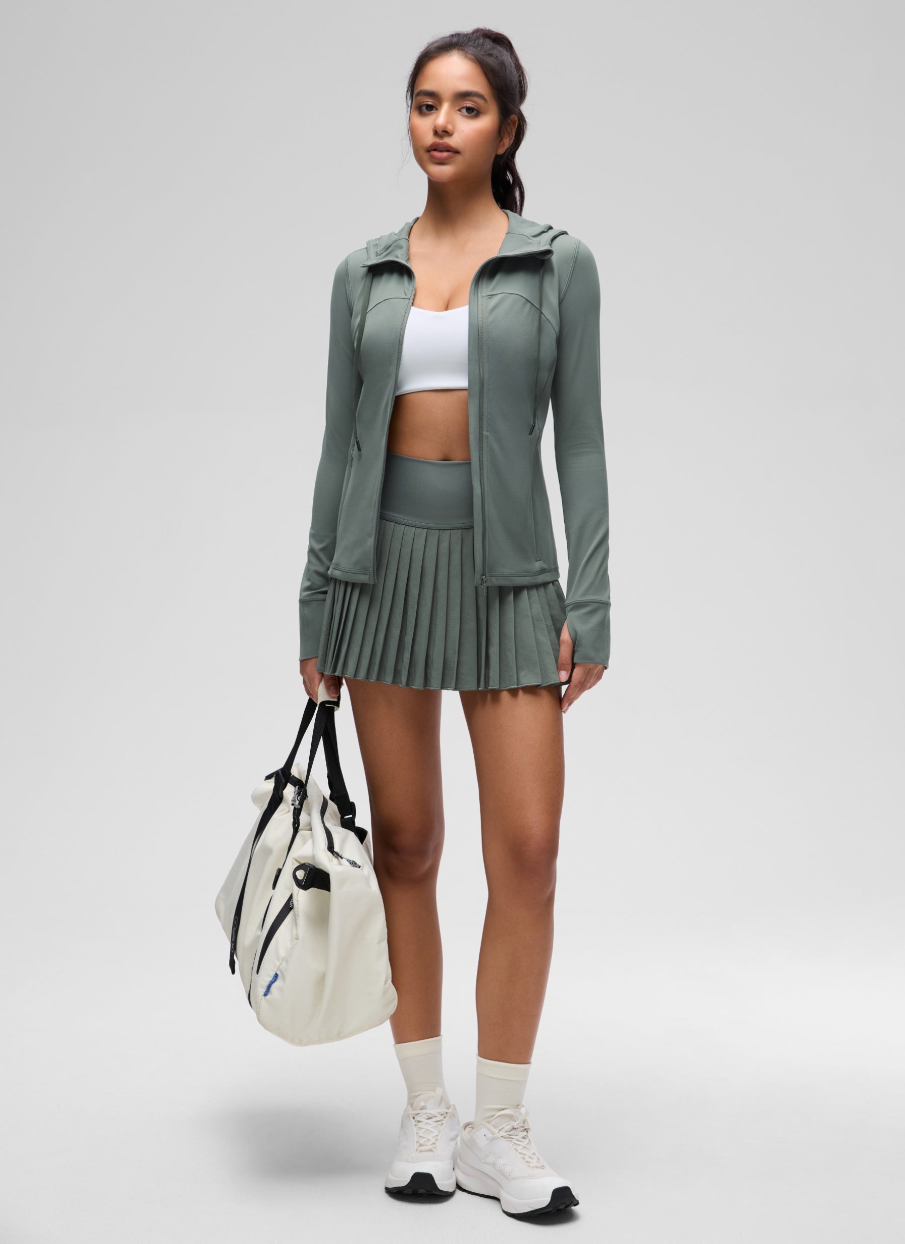 CRZ YOGA Women's Butterluxe Slim Fit Pocket Outerwear Full Zip Hoodies Grey Sage