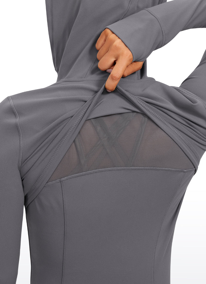 CRZ YOGA – סווטשירט לנשים עם רוכסן מלא, גזרה Butterluxe , כיסים, Butterluxe , צבע Dark Carbon