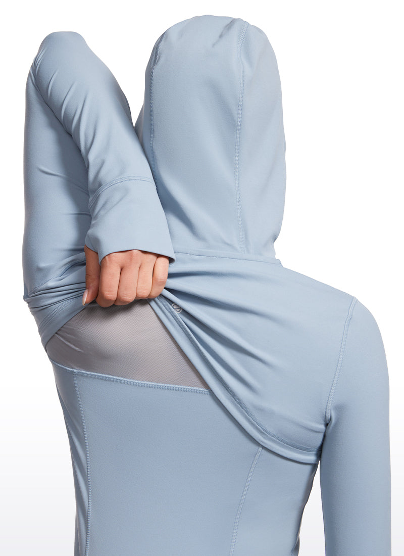 CRZ YOGA – סווטשירט לנשים עם רוכסן מלא, גזרה Butterluxe , כיסים, Butterluxe , צבע כחול קמבריק