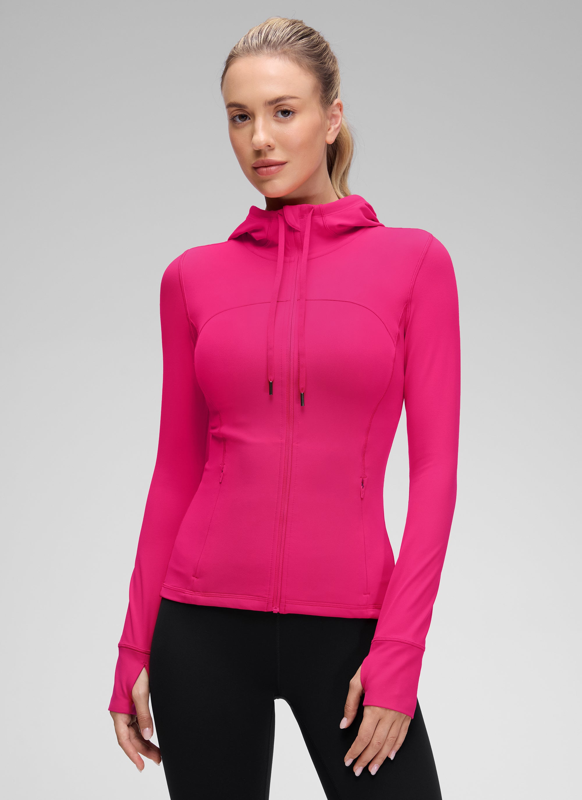 CRZ YOGA Women's Butterluxe Slim Fit Pocket Outerwear Full Zip Hoodies Granita Pink