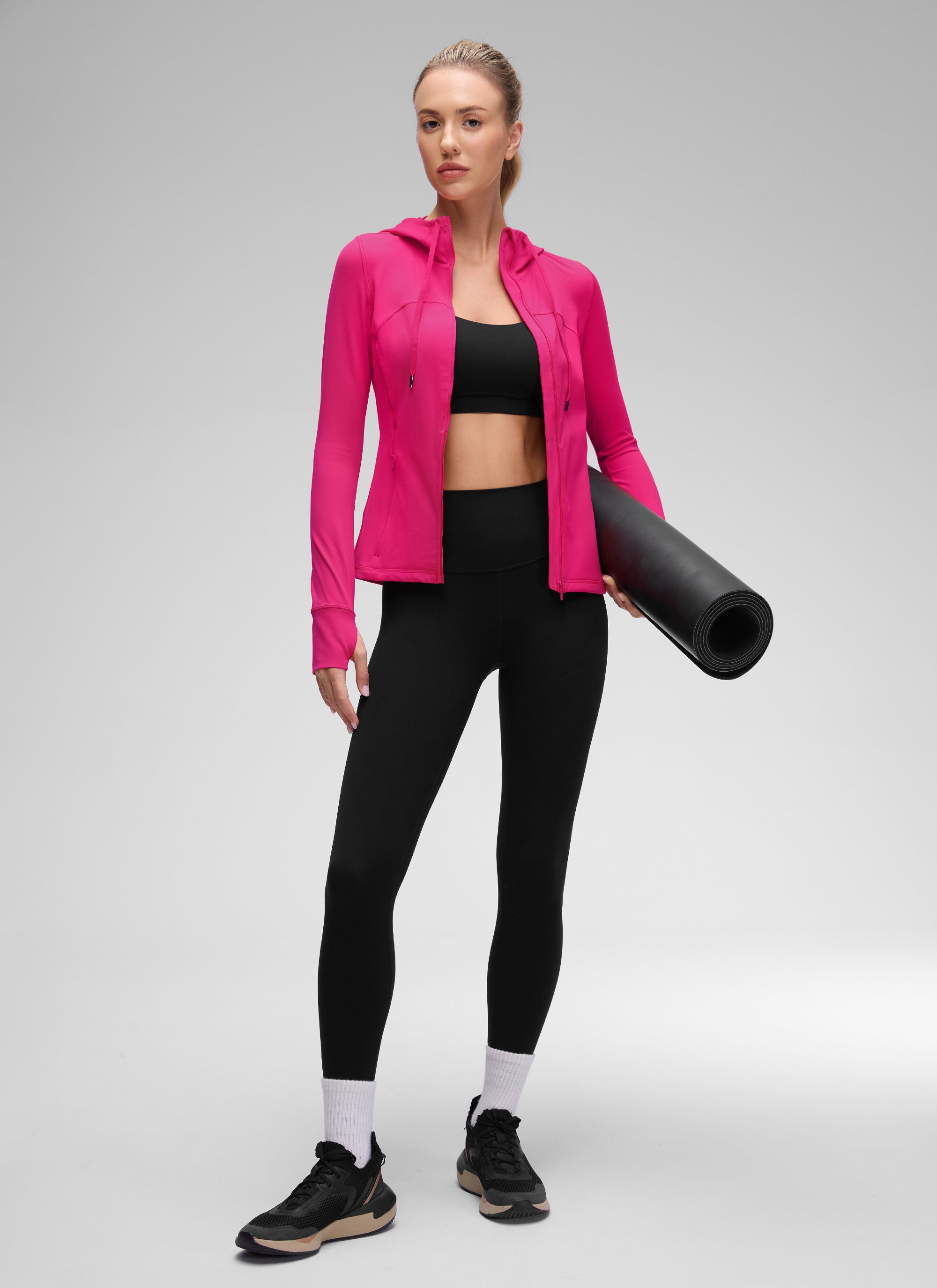 CRZ YOGA Women's Butterluxe Slim Fit Pocket Outerwear Full Zip Hoodies Granita Pink