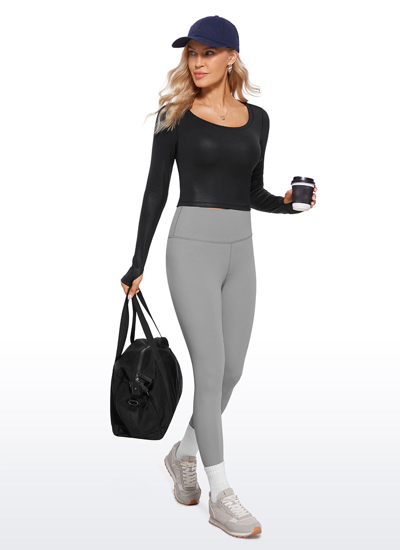 CRZ YOGA Leggings de yoga de manga larga Butterluxe para mujer Black Classic Leather