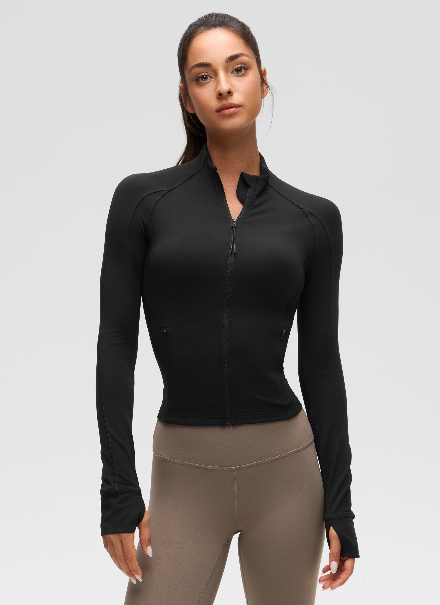 CRZ YOGA Women's Butterluxe Cropped Pocket Outerwear Full Zip Jackets Black