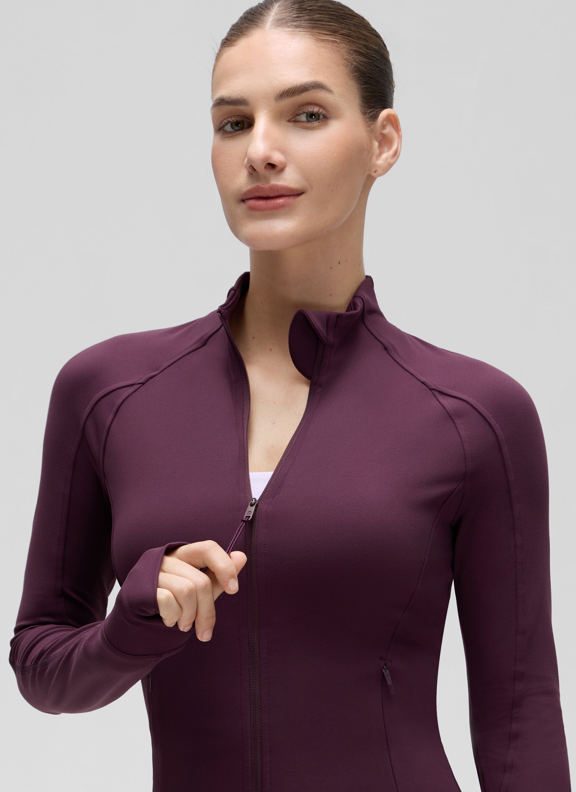 CRZ YOGA Women's Butterluxe Cropped Pocket Outerwear Full Zip Jackets Deep Purple