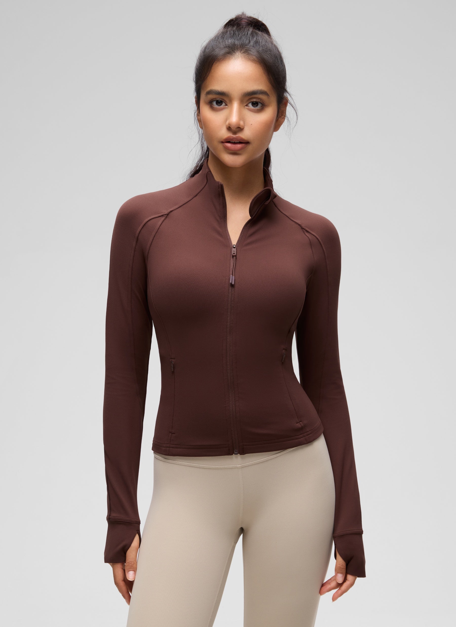 CRZ YOGA Women's Butterluxe Cropped Pocket Outerwear Full Zip Jackets Taupe