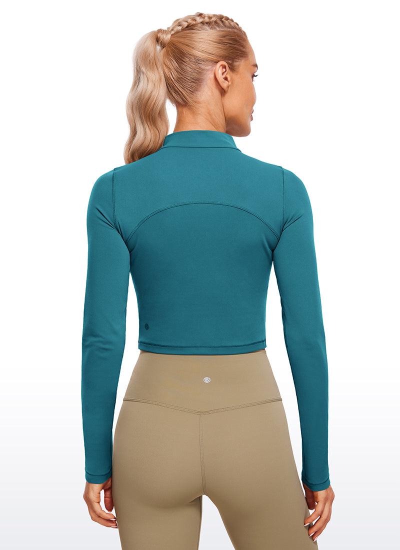 CRZ YOGA Women's Slim Fit Butterluxe Yoga Crop Long Sleeves Mock Turtleneck Borealis Green