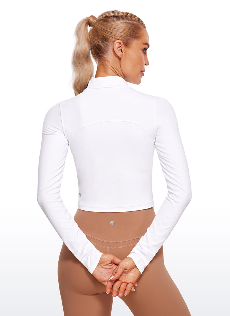 CRZ YOGA Women's Slim Fit Butterluxe Yoga Crop Long Sleeves Mock Turtleneck White
