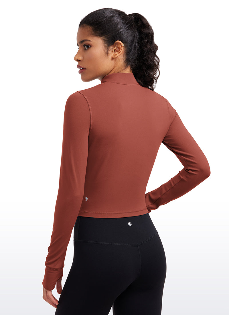 CRZ YOGA – מעילי נשים Butterluxe עם רוכסן מלא, בצבע חום-ג'וג'ובה