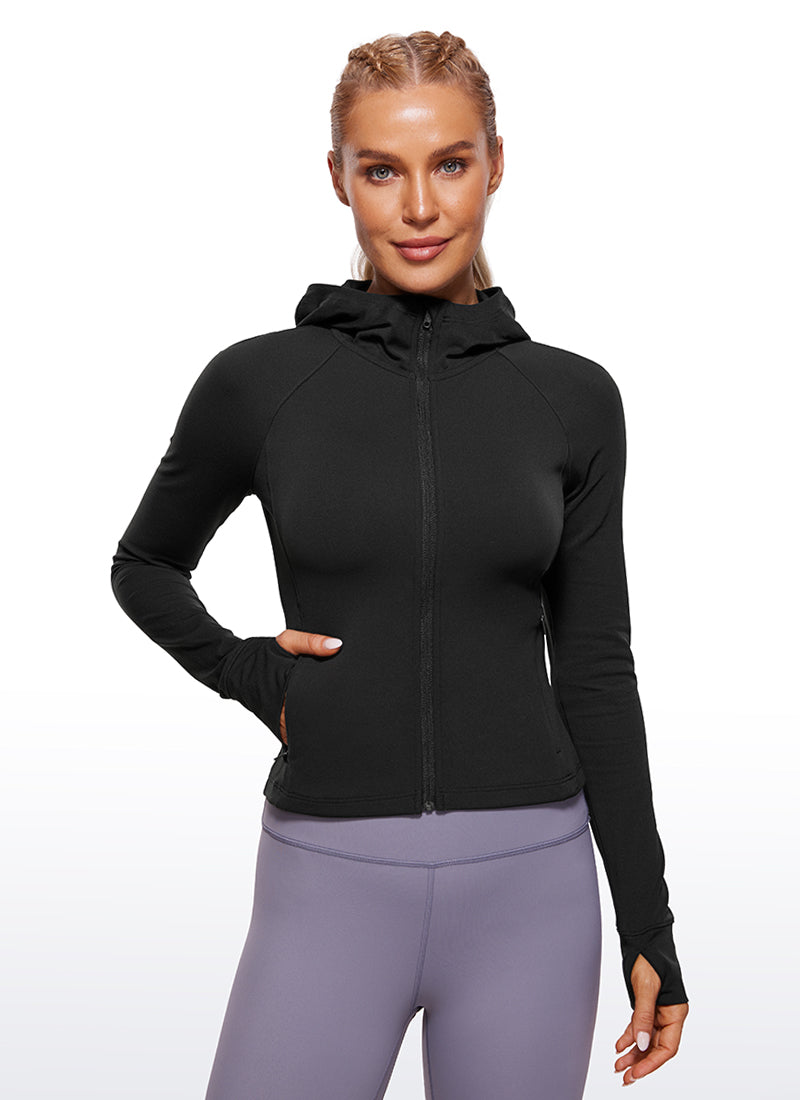 CRZ YOGA – Butterluxe קפוצ'ון לנשים Butterluxe עם רוכסן מלא, בצבע שחור