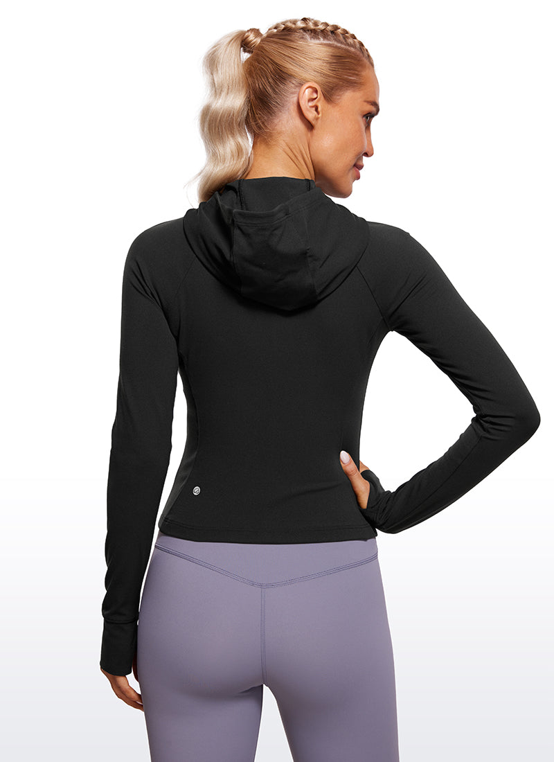 CRZ YOGA – Butterluxe קפוצ'ון לנשים Butterluxe עם רוכסן מלא, בצבע שחור