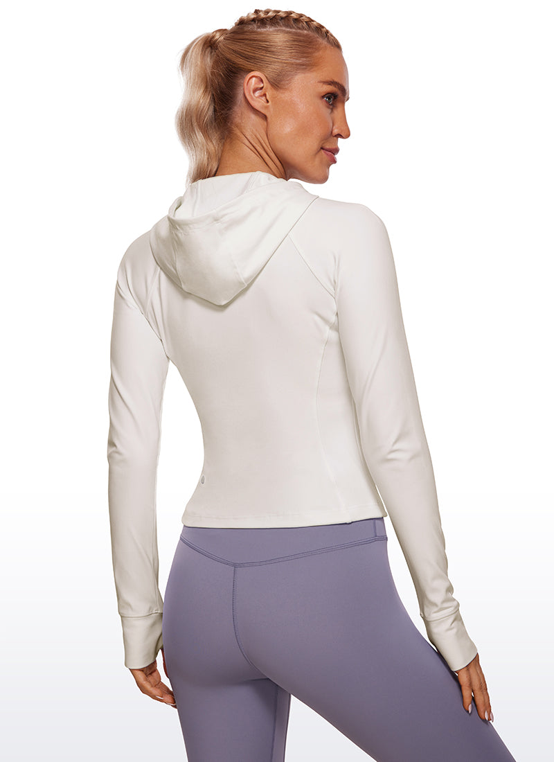 CRZ YOGA – Butterluxe קפוצ'ון לנשים Butterluxe עם רוכסן מלא, בצבע לבן-אפרסק