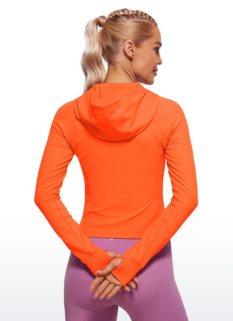 CRZ YOGA – Butterluxe קפוצ'ון לנשים Butterluxe עם רוכסן מלא, בצבע כתום ניאון