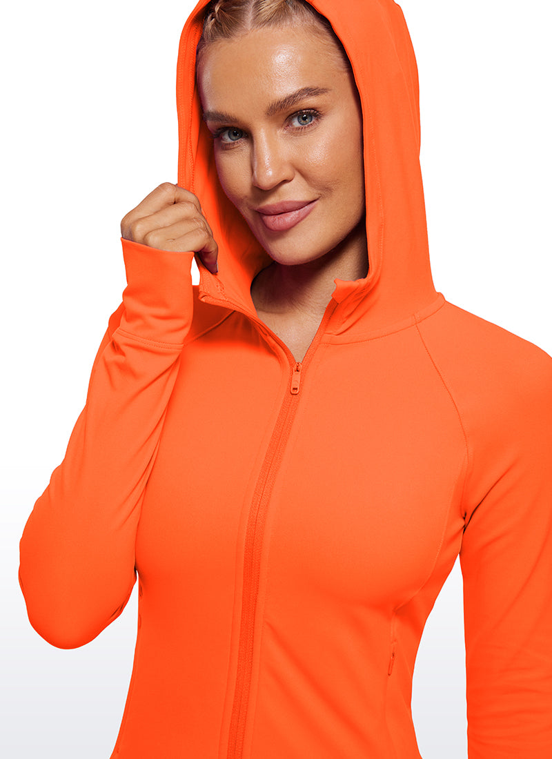 CRZ YOGA – Butterluxe קפוצ'ון לנשים Butterluxe עם רוכסן מלא, בצבע כתום ניאון