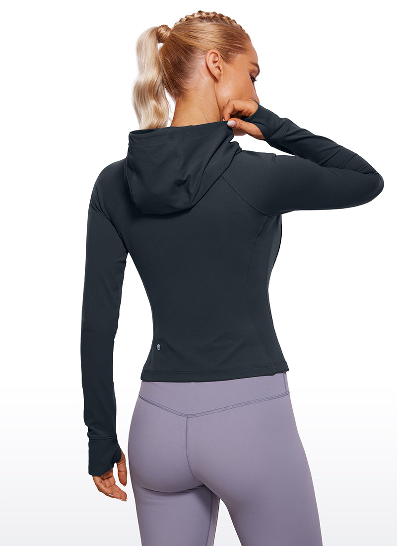 CRZ YOGA – Butterluxe קפוצ'ון לנשים Butterluxe עם רוכסן מלא, בצבע כחול כהה