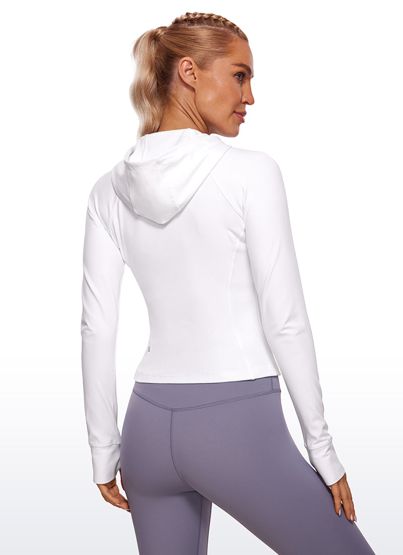 CRZ YOGA – Butterluxe קפוצ'ון לנשים Butterluxe עם רוכסן מלא, בצבע לבן