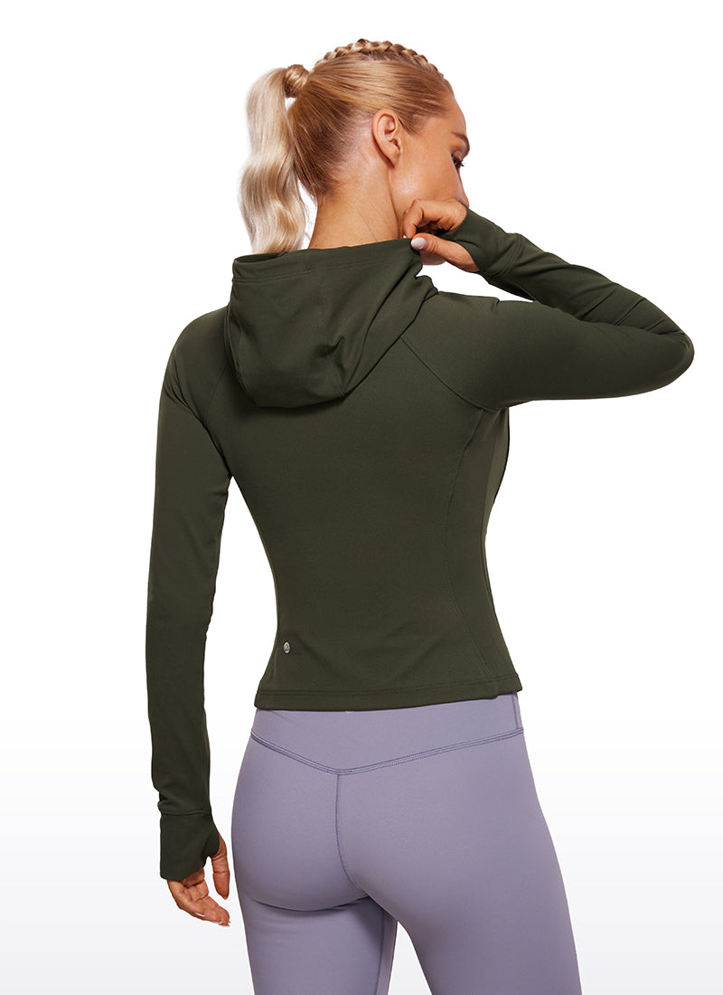 CRZ YOGA – Butterluxe קפוצ'ון לנשים Butterluxe עם רוכסן מלא, בצבע ירוק זית