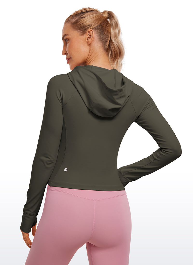 CRZ YOGA – Butterluxe קפוצ'ון לנשים Butterluxe עם רוכסן מלא, בצבע ירוק צבאי בהיר